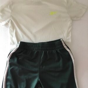 Reebok Boys Dark Green Athletic Shorts with White Stripes